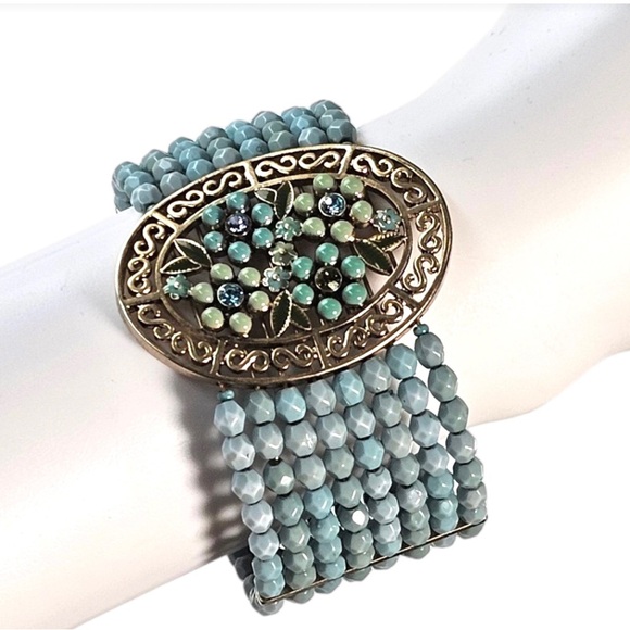 1960s MONET blue cuff vintage bridal bracelet - Picture 2 of 8